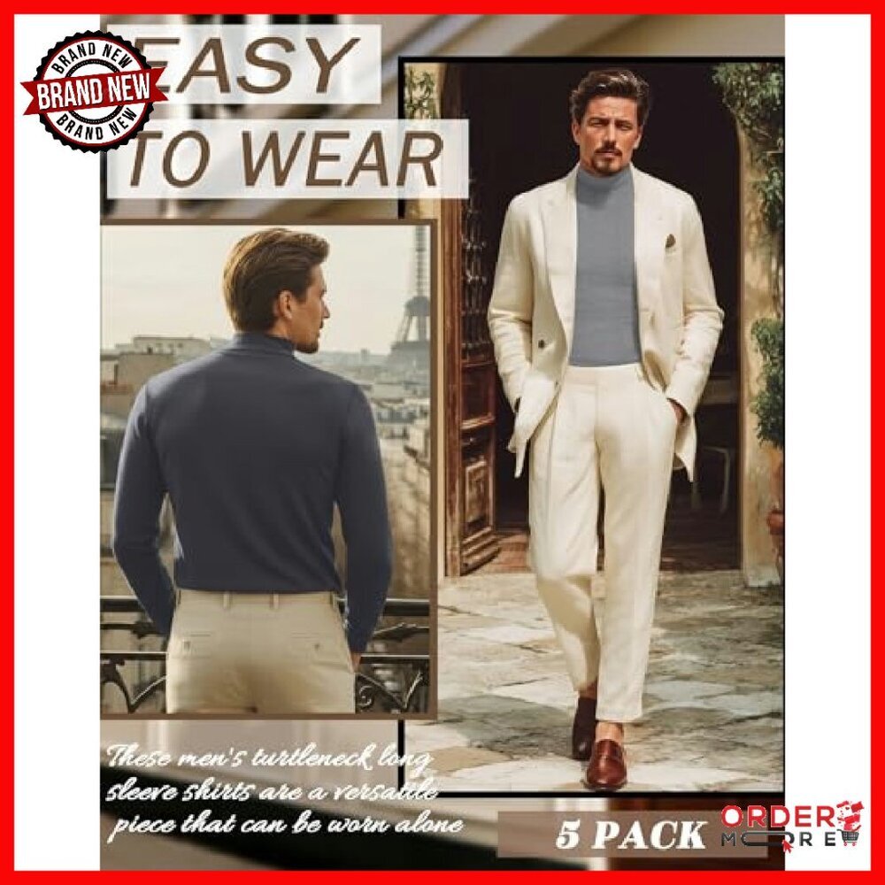 Men's Mock Turtleneck 5-Pack Long Sleeve Slim Fit Lightweight Shirts - Picture 3 of 8